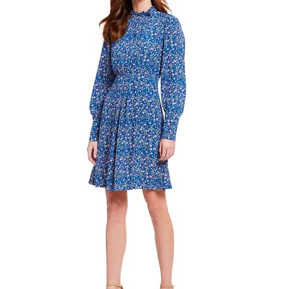 Ruffled Mockneck Floral Dress